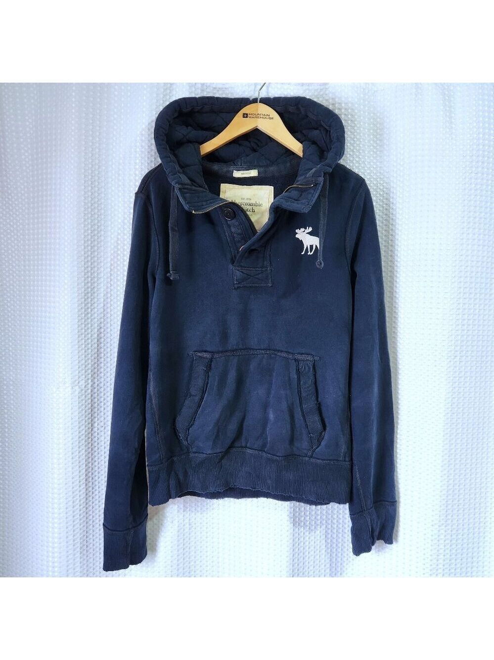 Abercrombie & Fitch Y2K Muscle Hoodie L 1/4 Zip Moose Logo Blue